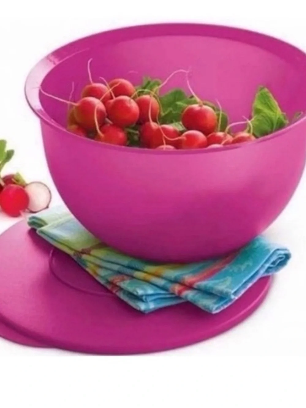 Tupperware Bright Pink Mixing Bowl with Lid - Large Plastic 2.5 L